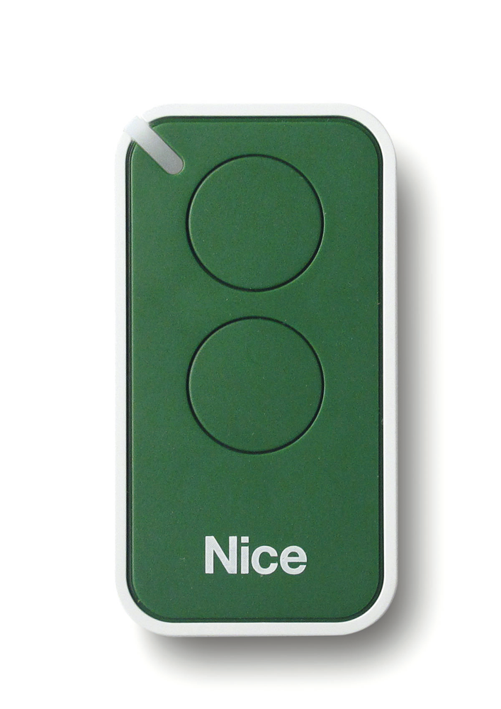 2-kanálový bílý radiový ovladač INTI2G se zeleným panelem s plovoucím kódem